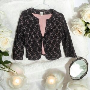 Odille Pink and Black Cropped Blazer with Lace Pattern
